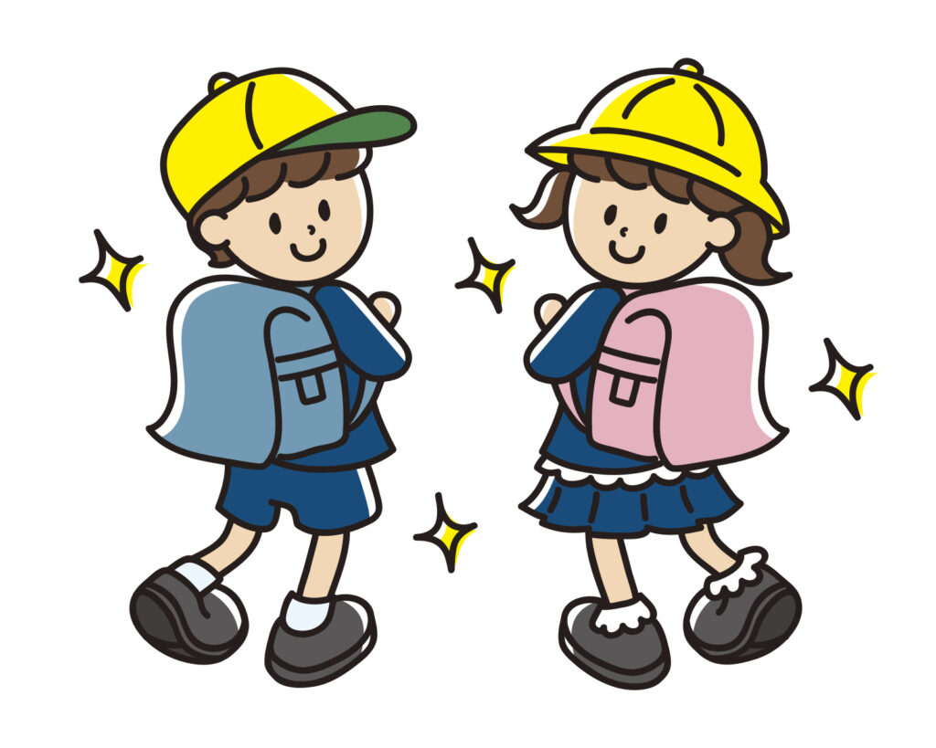 ランドセルを背負った男の子と女の子のイラスト